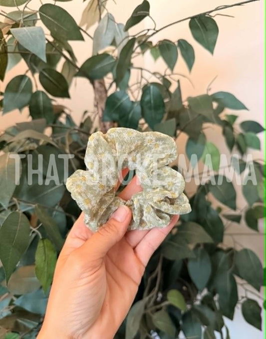 Sage Green Daisy Scrunchy